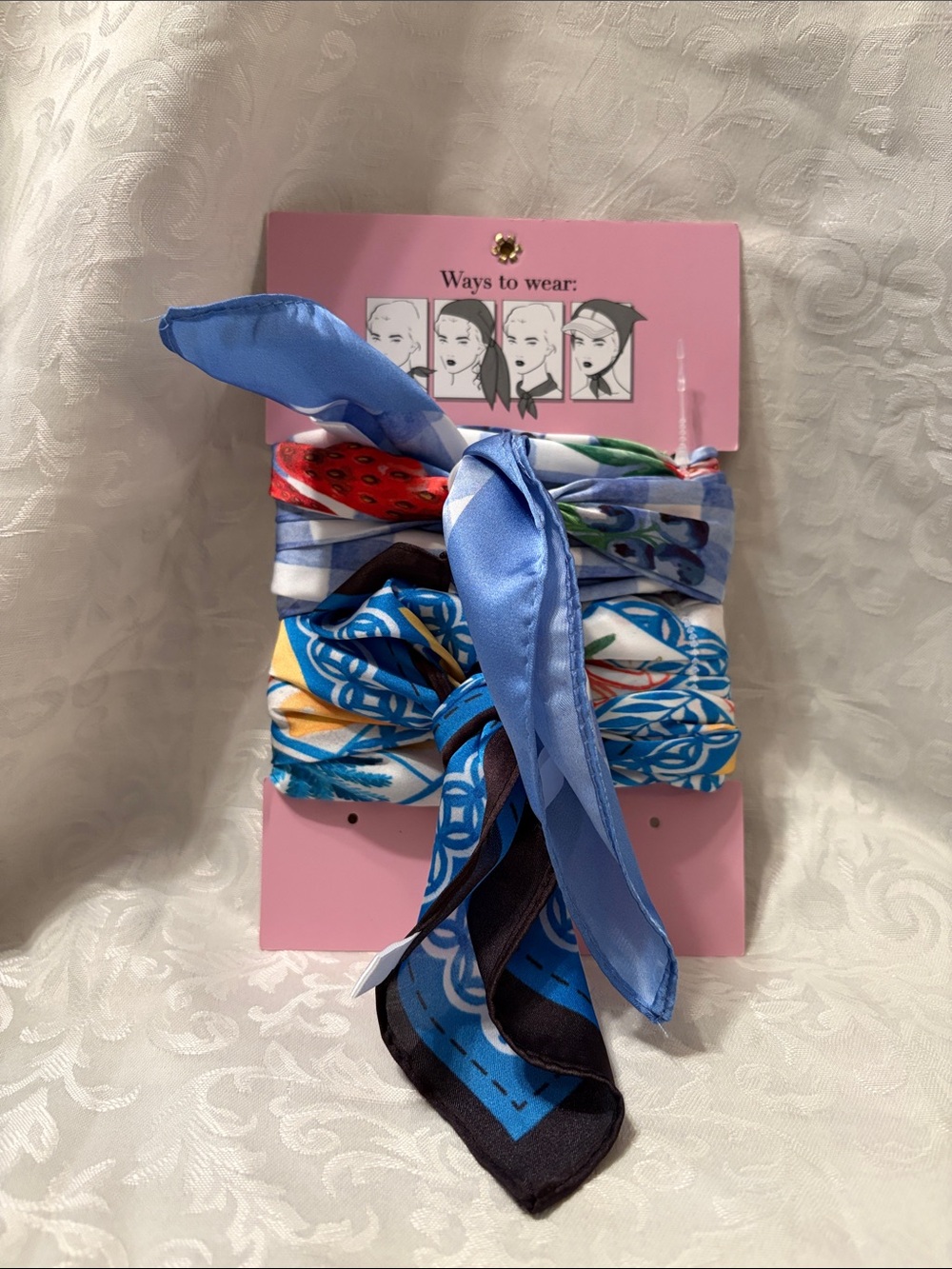 Blue Multi-Pattern Women's Hair Scarf Set